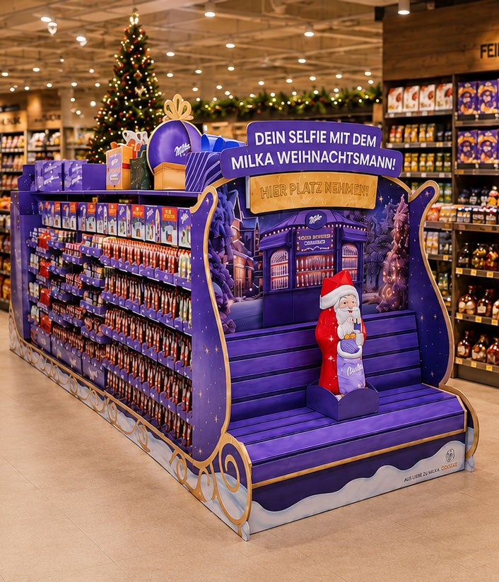 Milka eindejaarsactie op winkelvloer Milka eindejaarsactie op winkelvloer